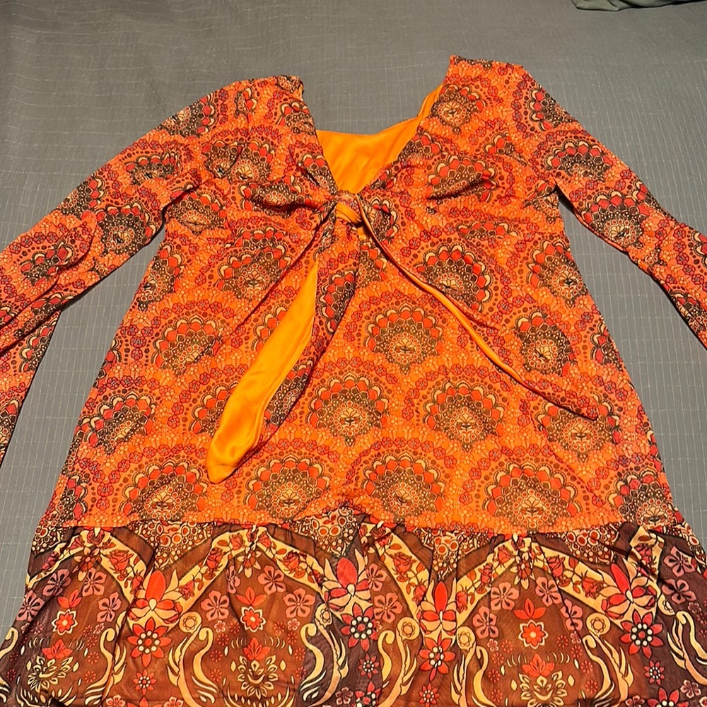 SHEIN Orange and Brown Patterned Mini Dress